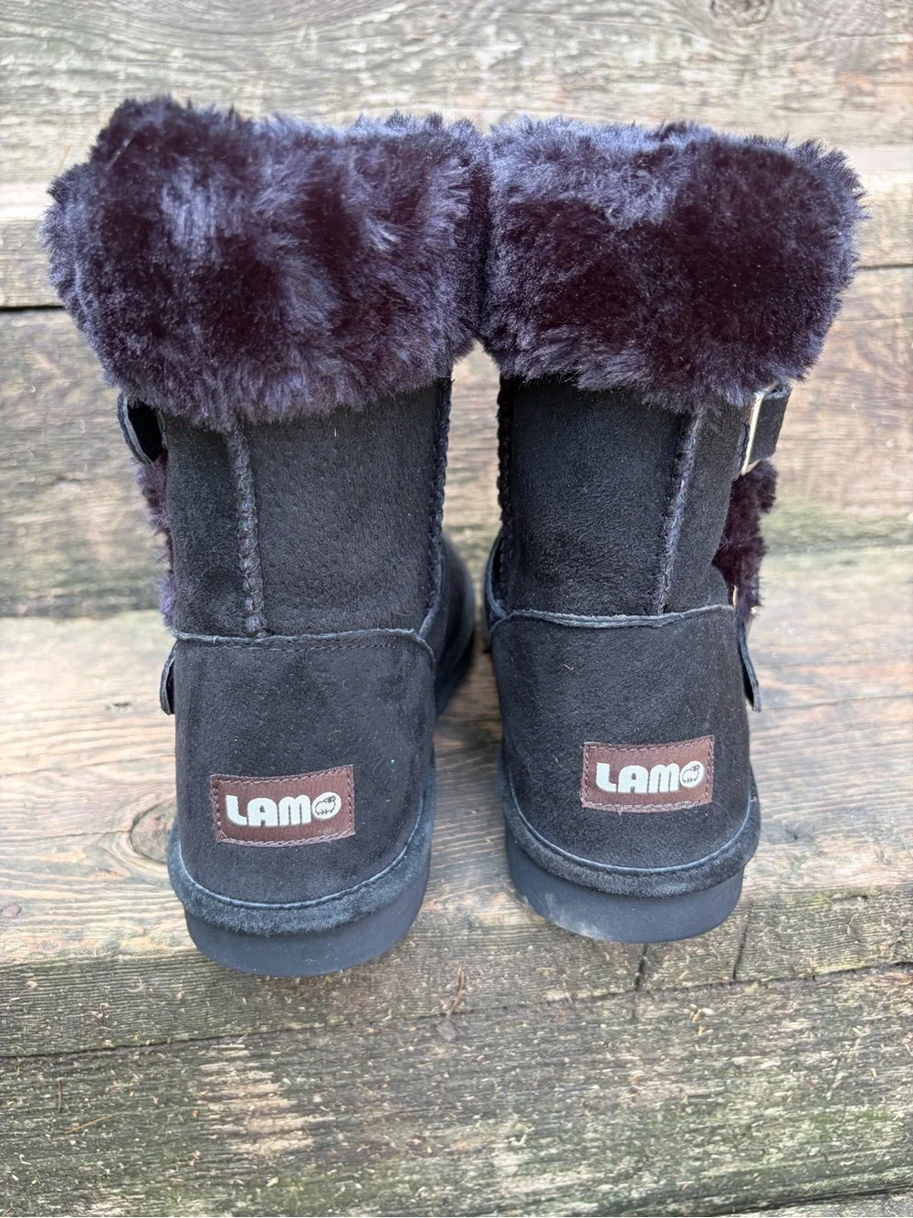 Lamo Black Suede Faux Fur-Cuff Winter Boots
